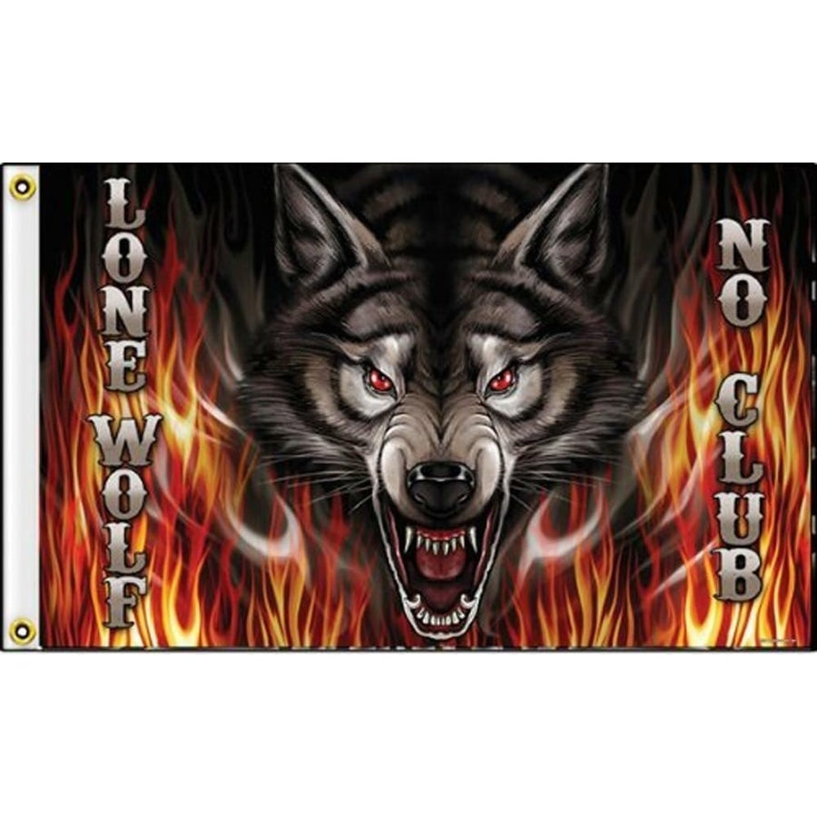 LONE WOLF RIDER 418 WOLF FLAG 3 x 5 - 3x5 BANNER motorcycle biker wolves FLAME Image 1