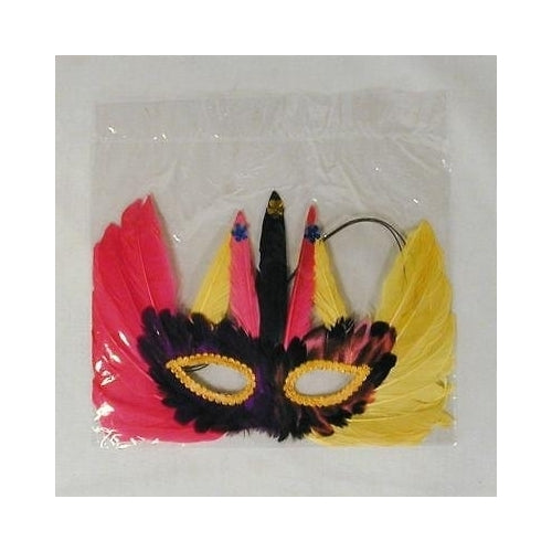 2 FEATHER MARDI GRA MASKS costume mask party supplies Image 1