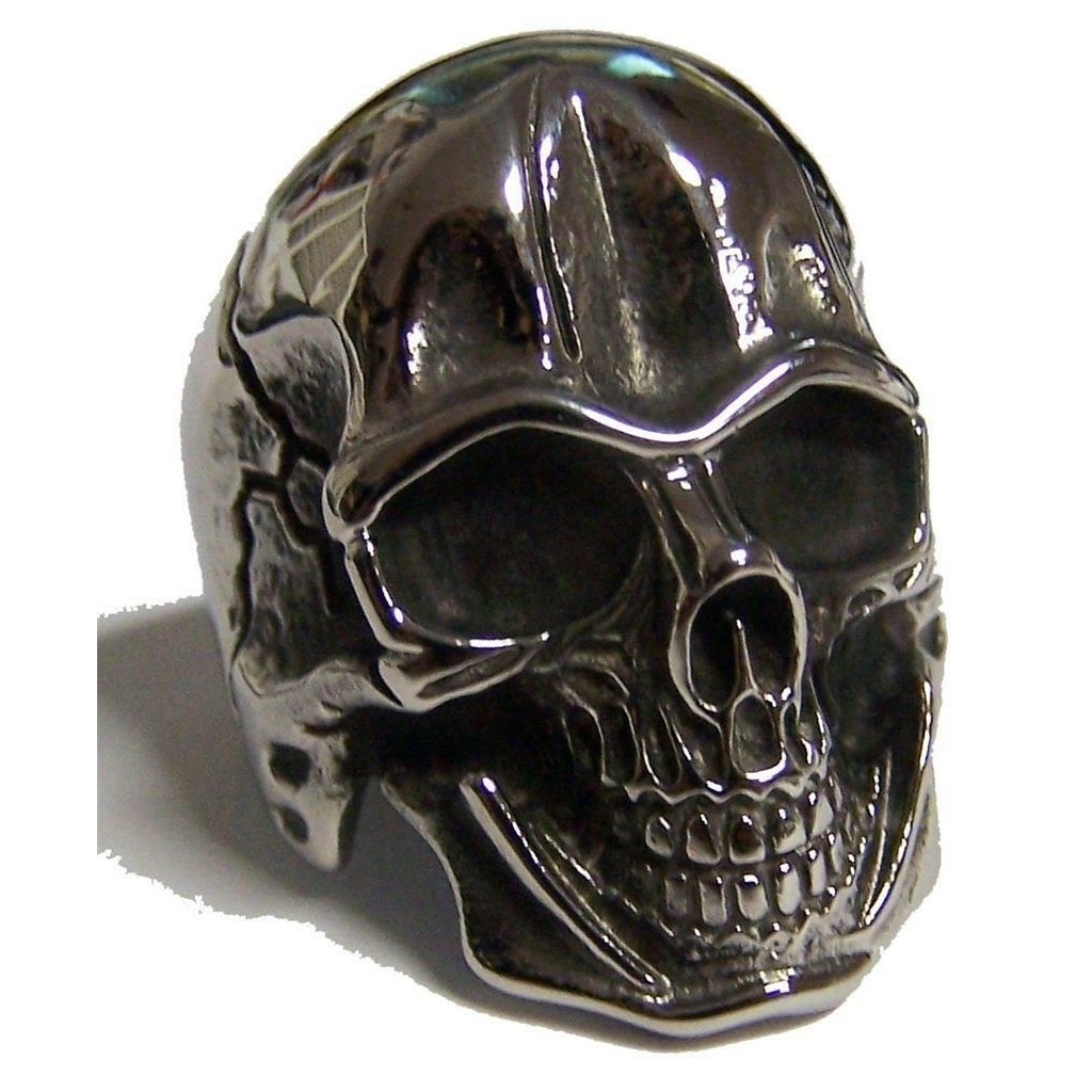 BIG SKELETON SKULL HEAD STAINLESS STEEL RING size 8 - S-539 biker MENS womens Image 1