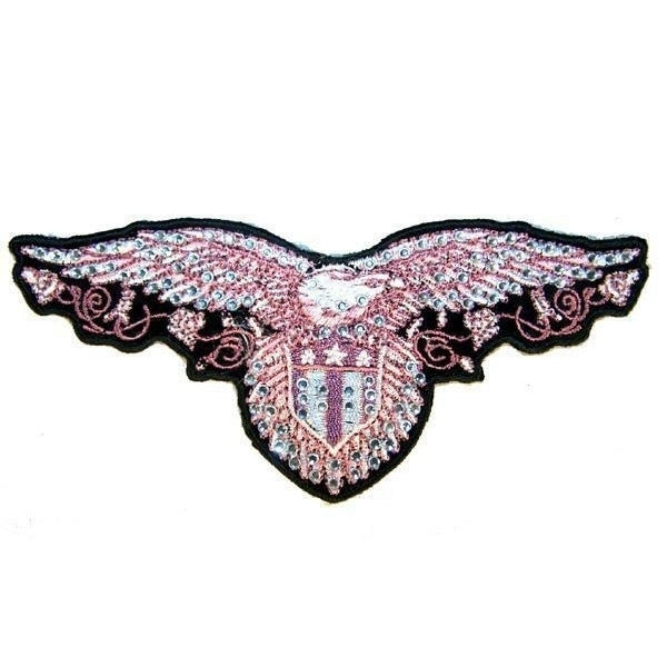 PINK RHINESTONE EAGLE PATCH PA3203 jacket patches BIKER EMBROIDERED CRYSTAL Image 1