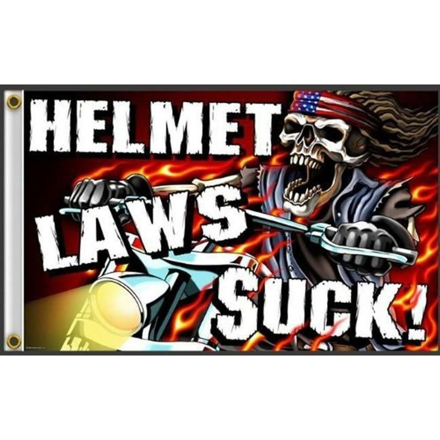 DELUXE MOTORCYCLE HELMET LAWS SUCK 3 X 5 FLAG FL379 bikers SKELETON RIDER 3X5 Image 1