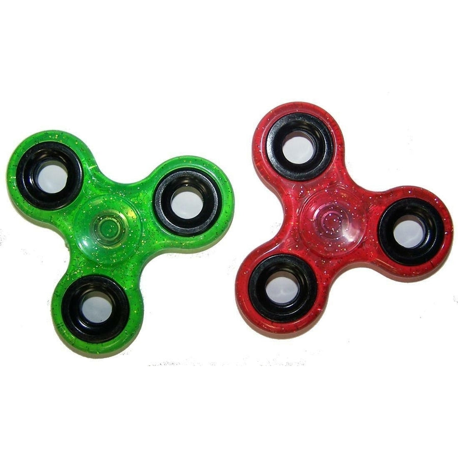 2 ASST GLITTER COLOR FIDGET FINGER SPINNERS stress relieve spinner toy SPIN Image 1