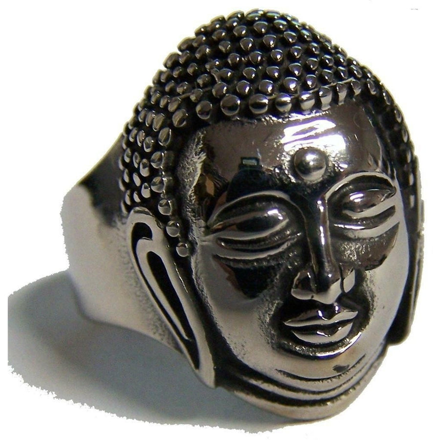 BUDDHA HEAD STAINLESS STEEL RING size 11 - S-540 biker MENS womens religious Image 1