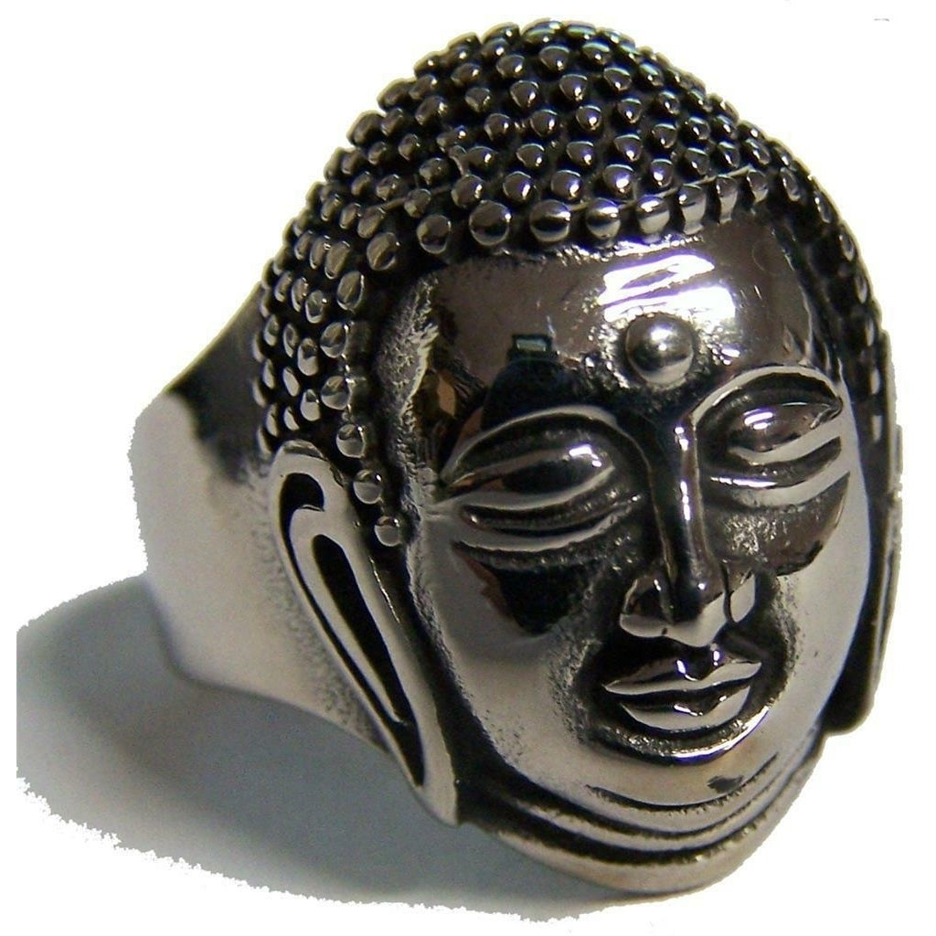 BUDDHA HEAD STAINLESS STEEL RING size 10 - S-540 biker  MENS womens religious Image 1