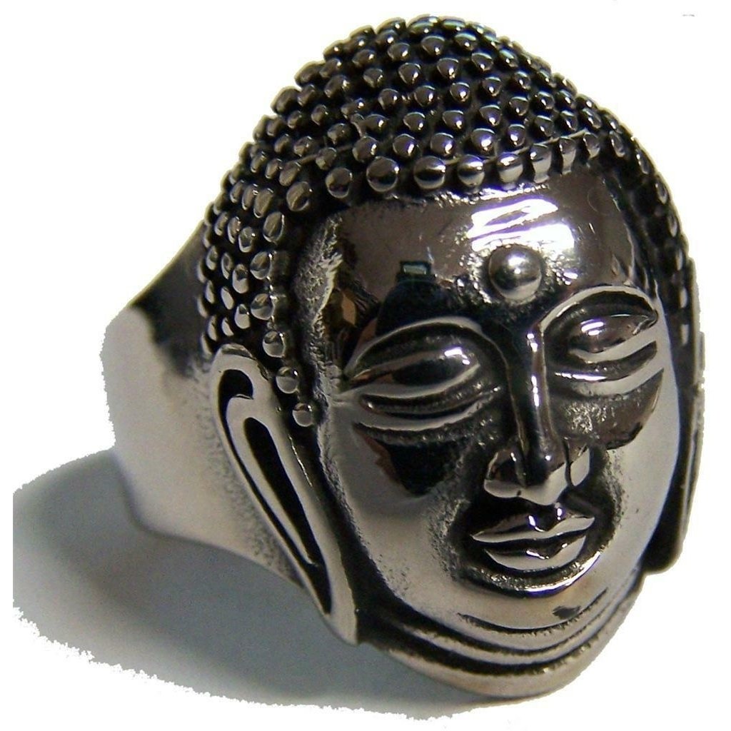 BUDDHA HEAD STAINLESS STEEL RING size 12 - S-540 biker MENS womens religious Image 1