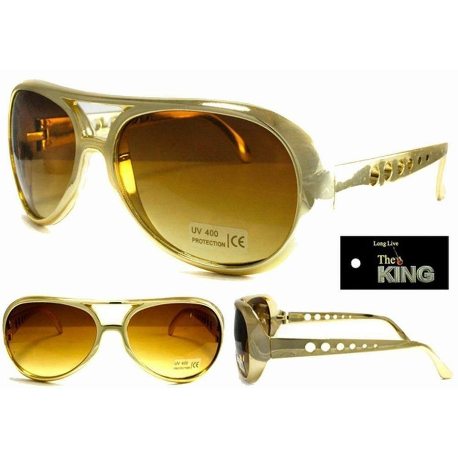 1 GOLD  pair LONG LIVE THE KING NOVELTY PARTY GLASSES sunglasses 280 rock star Image 1
