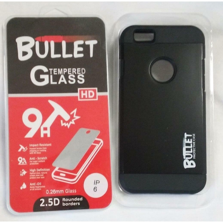 BLACK BULLET HARD CELL PHONE CASE and IMPACT RESISTANT PROTECTIVE GLASS IPHONE6 Image 1