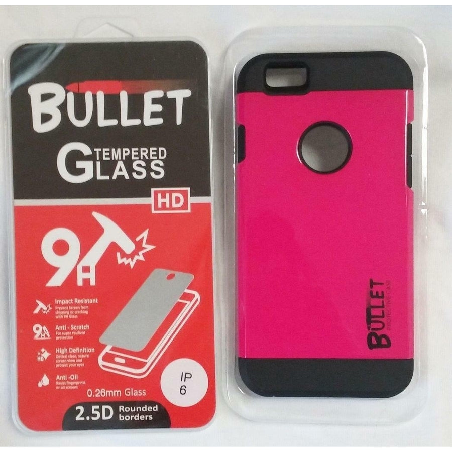 HOT PINK BULLET HARD CELL PHONE CASE and IMPACT RESISTANT PROTECTIVE GLASS IPHONE6 Image 1