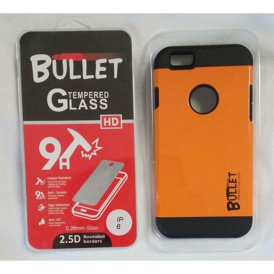 ORANGE BULLET HARD CELL PHONE CASE and IMPACT RESISTANT PROTECTIVE GLASS IPHONE6 Image 1