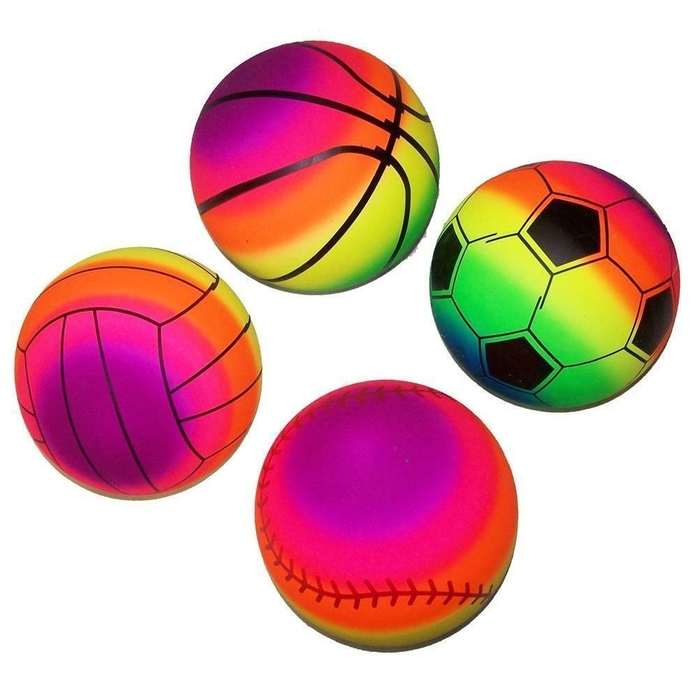 4 ASSORTED RAINBOW SPORTS BALLS basketball soccer baseball volleyball KICK BALL Image 1