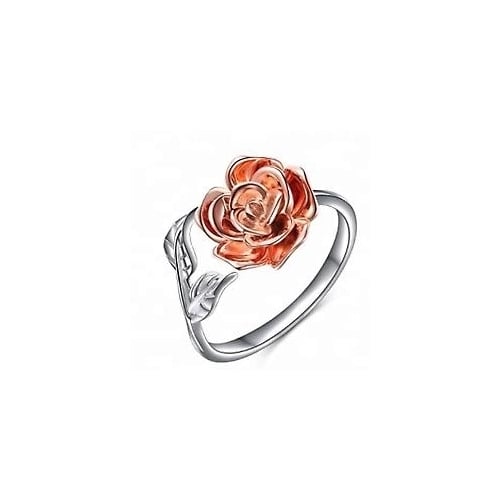 ADJUSTABLE ROSE WOMENS RING ROSE GOLD and SILVER one size beauty flower  679 Image 1