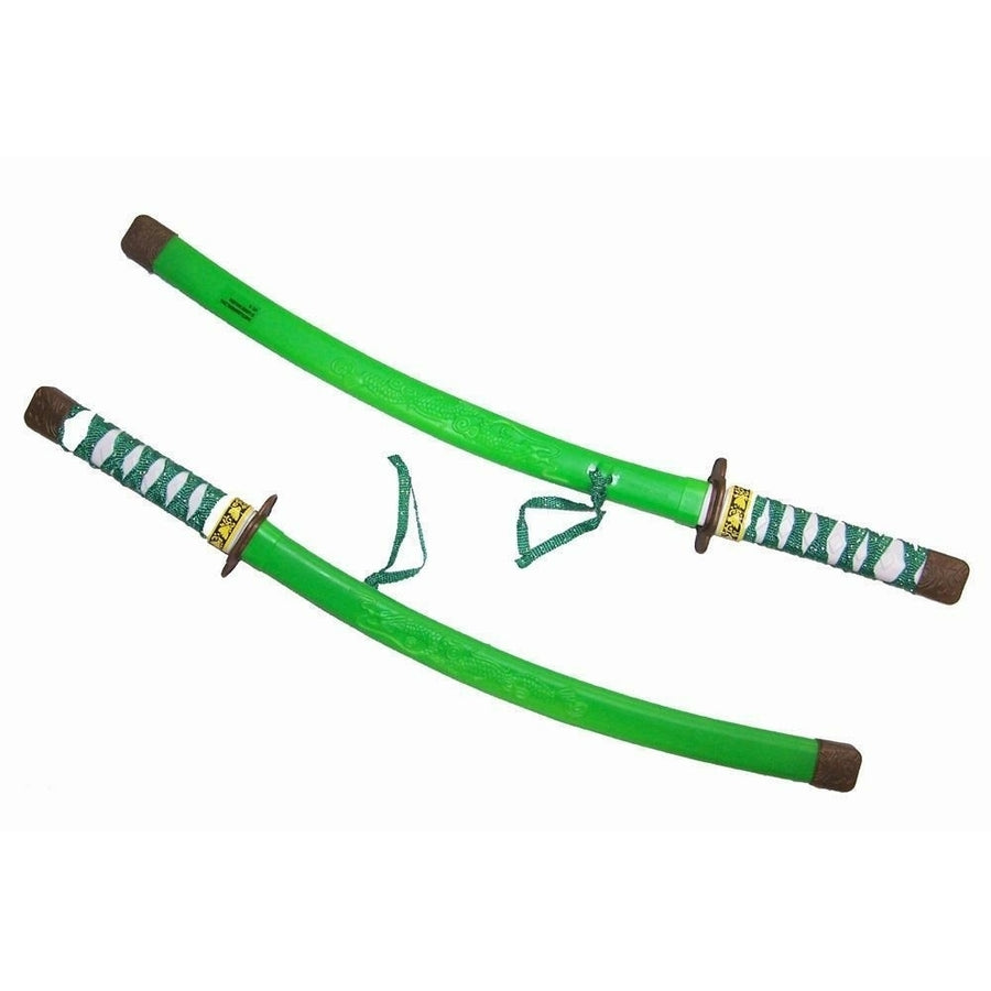 2 GREEN PLASTIC DRAGON NINJA SWORDS play toy sword ninga item costume  W CASE Image 1