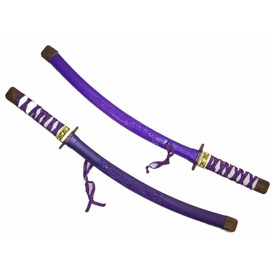 2 PURPLE PLASTIC DRAGON NINJA SWORDS play toy sword ninga item costume WITH CASE Image 1