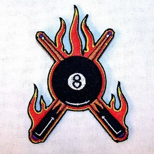 EIGHT BALL POOL BILLARDS EMB PATCH sew or iron on P404 billard novelty patches Image 1