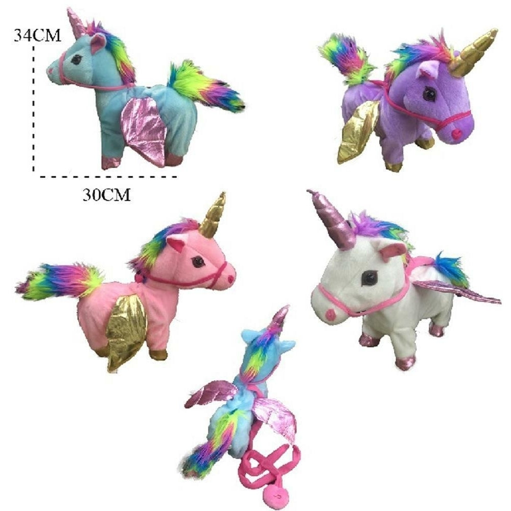 BLUE BATTERY OPERATED REMOTE CONTROL WALKING RAINBOW UNICORN WITH SOUND play toy Image 1