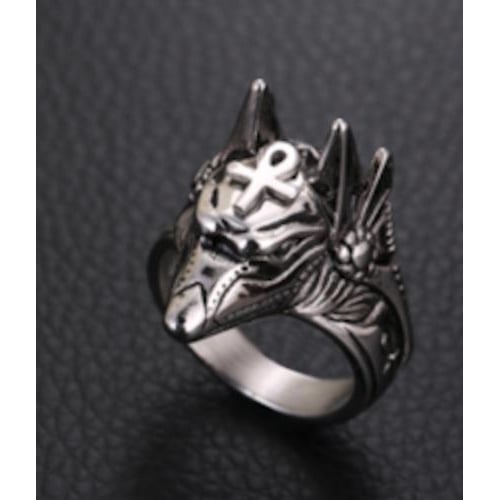 SILVER ANUBIS EGYPTIAN GOD WITH ANHK METAL RING mens brx033 biker punk Image 1