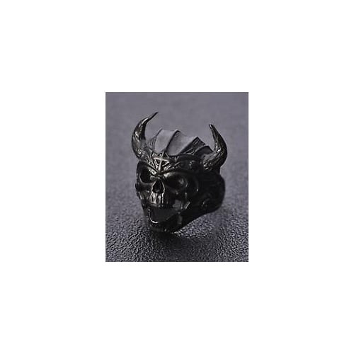 LARGE VIKING BLACK SKULL WITH HORNS men brx035 biker punk skeleton mummy death Image 1