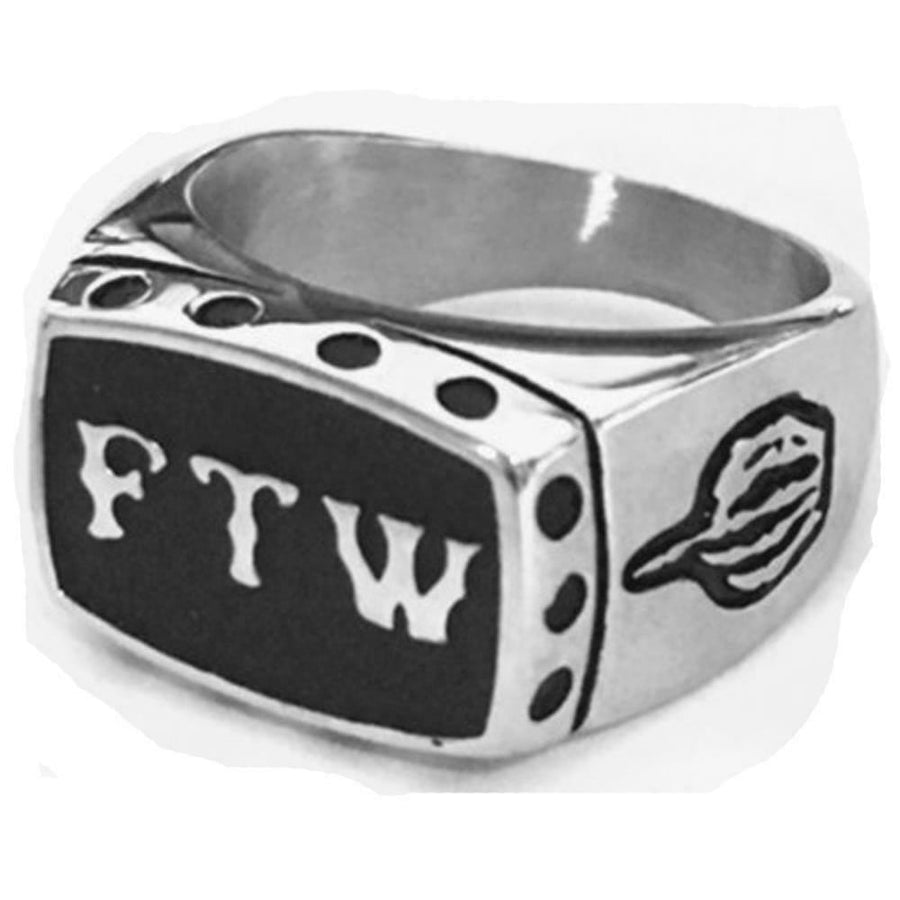 FTW MIDDLE FINGER STAINLESS STEEL RING size 7-or 8 silver S-518 F THE WORLD Image 1