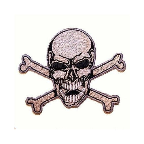 SKULL W BONES IN MOUTH EMB PATCH sew or iron P-343 bikers novelty patches Image 1