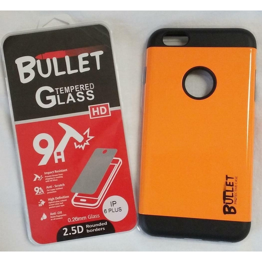 ORANGE IPHONE6 PLUS BULLET CELL PHONE CASE & IMPACT RESISTANT PROTECTIVE GLASS Image 1