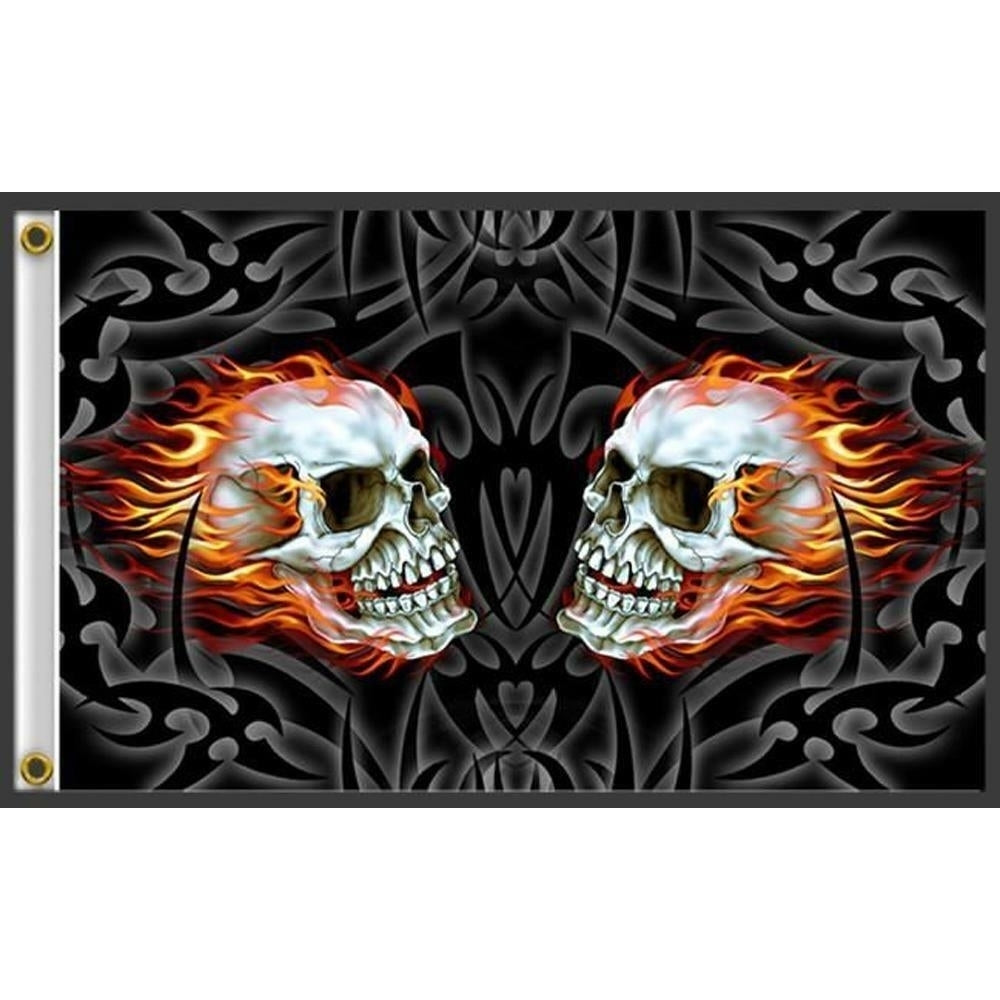 DELUXE TWIN FLAMING SKULLS 3 X 5 BIKER FLAG FL349 bikers skull 3X5 Image 1