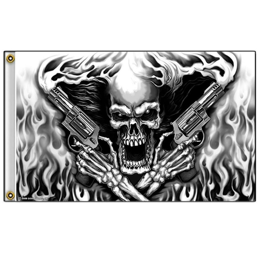 DELUXE SMOKING PISTOLS SKULL 3 X 5 BIKER FLAG FL352 bikers skull 3X5 Image 1