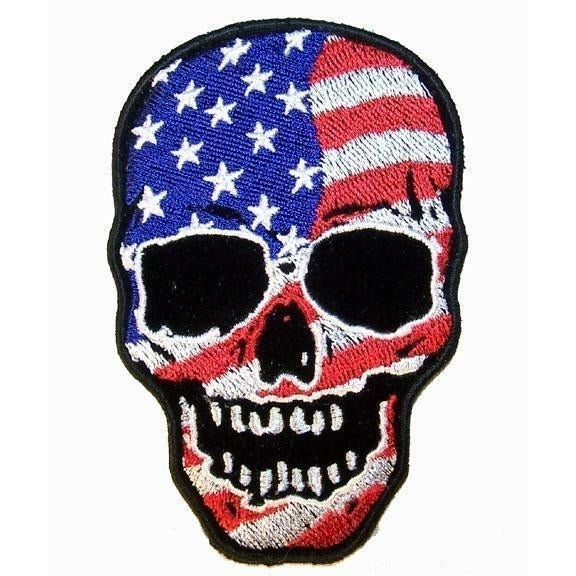 AMERICAN FLAG SKULL  PATCH P7290  jacket patches BIKER EMBROIDERIED  iron on Image 1