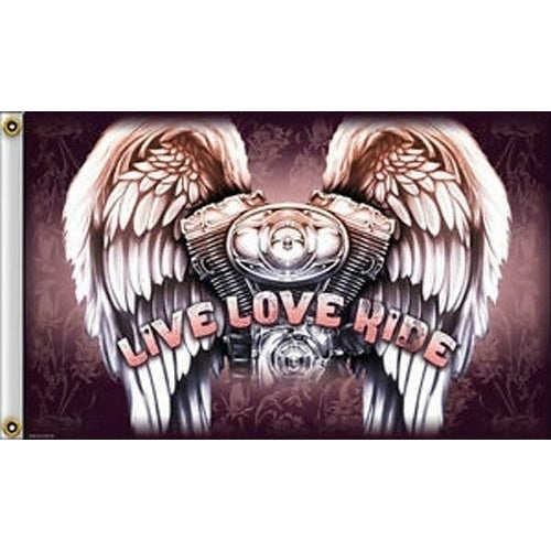 DELUXE LIVE LOVE RIDE 3 X 5 FLAG FL442 bikers item LARGE 3X5 WINGS VTWIN ENGINE Image 1