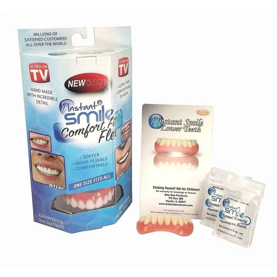 FULL SET FLEXIBLE ULTRA THIN  INSTANT SMILE TOP TEETH and BOTTOM +1PK BEAD + CASE Image 1