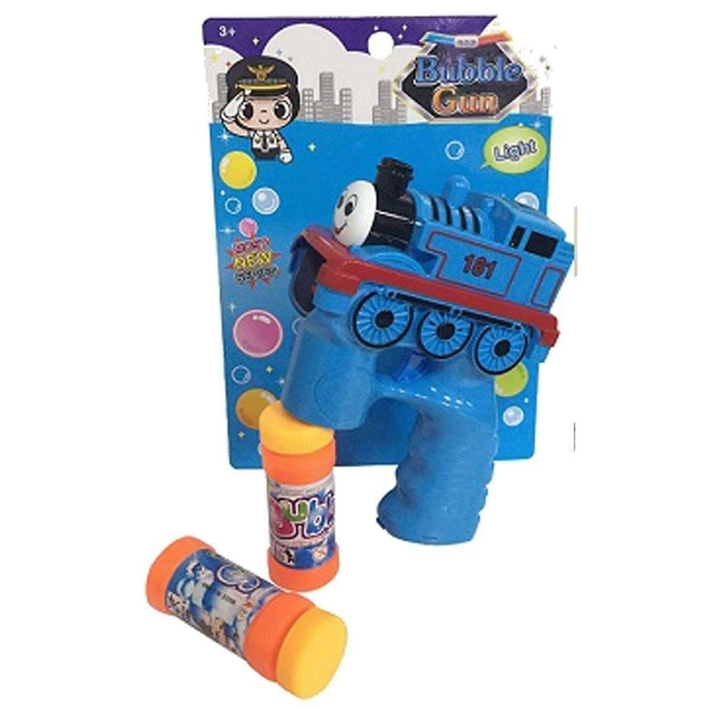 LIGHT UP BLUE TRIAN ENGINE BUBBLE GUN W SOUND toy bottle bubbles maker machine Image 1