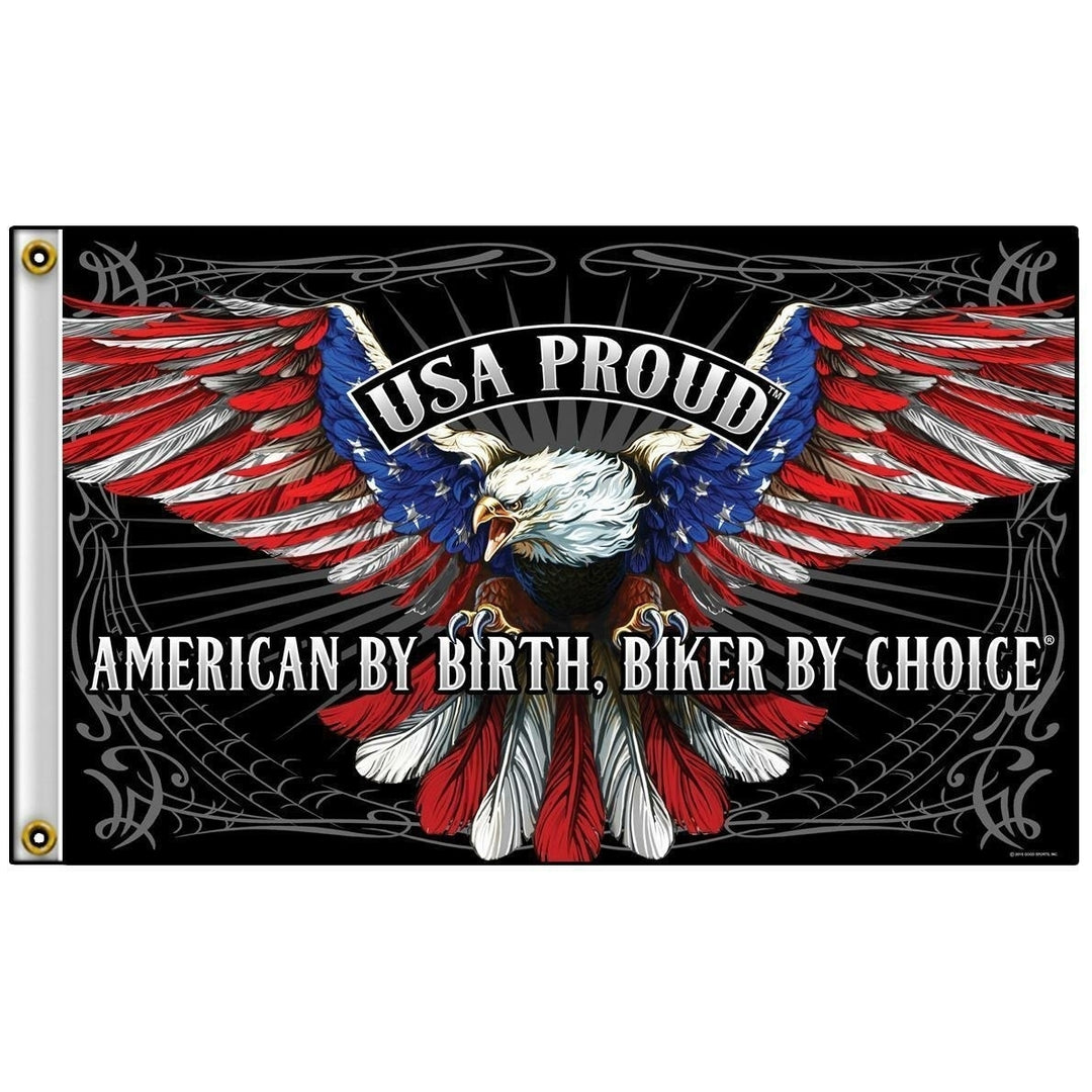 DELUXE BIKER FLAG USA PROUD AMERICAN EAGLE skull FL771 3x5 bikers item flags Image 1