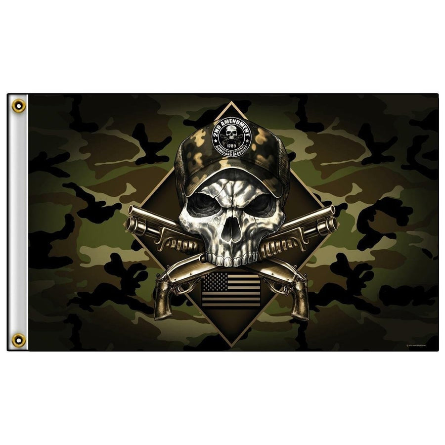 DELUXE BIKER FLAG 2ND AMENDMENT SKULL W PISTOLS FL774 3x5 bikers item flags Image 1