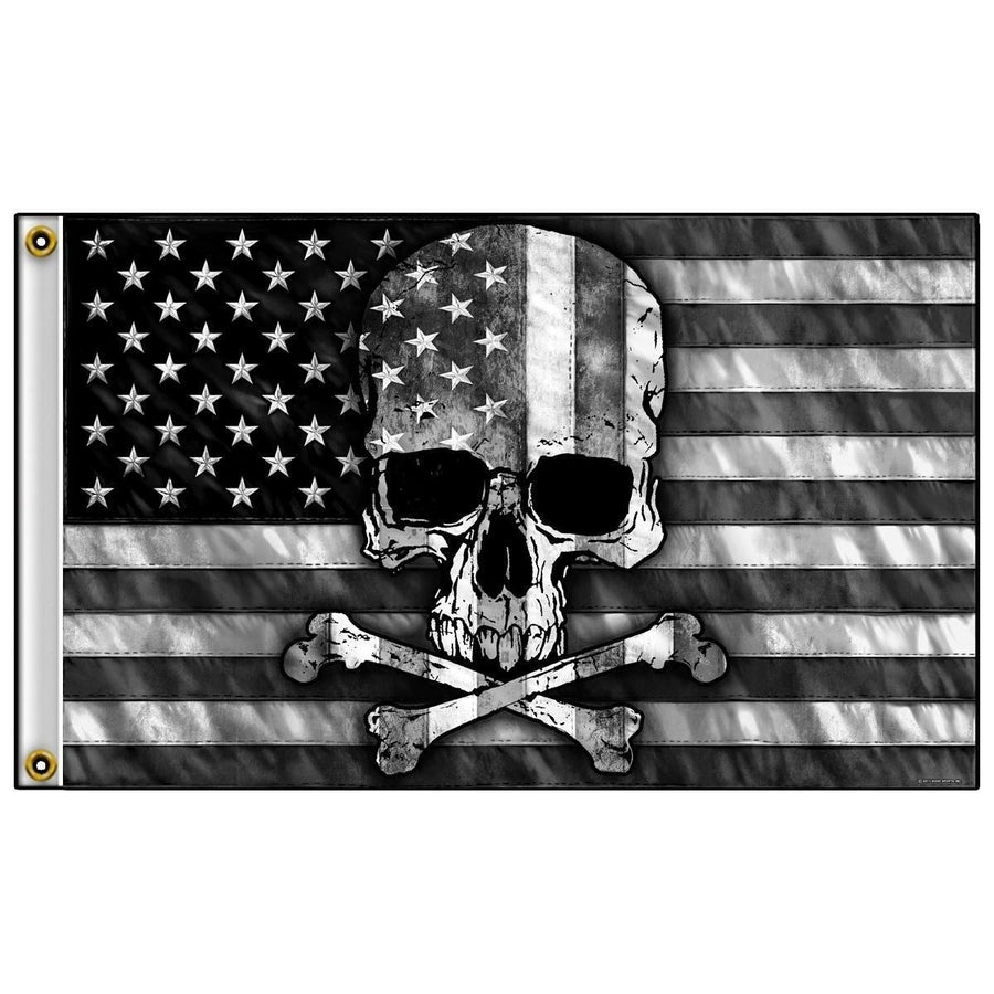 DELUXE BIKER FLAG B and W AMERICAN FLAG SKULL FL775 3x5 bikers item flags Image 1