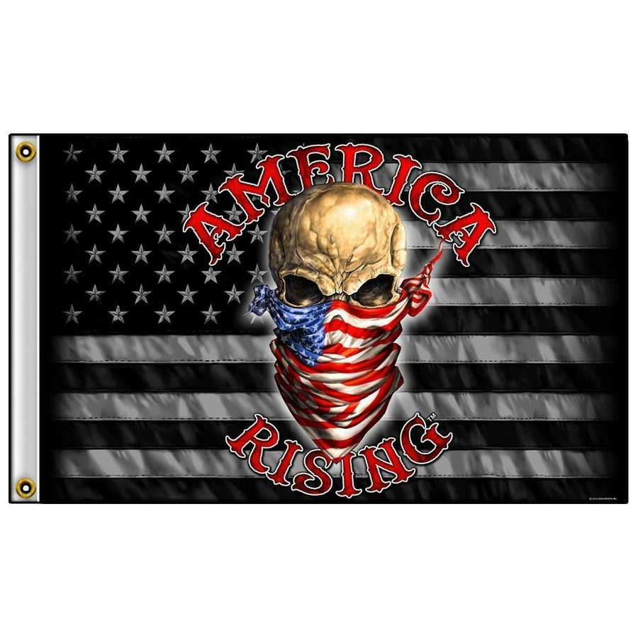 DELUXE BIKER FLAG AMERICA RISING SKULL BANDANA FL773 3x5 bikers item flags Image 1