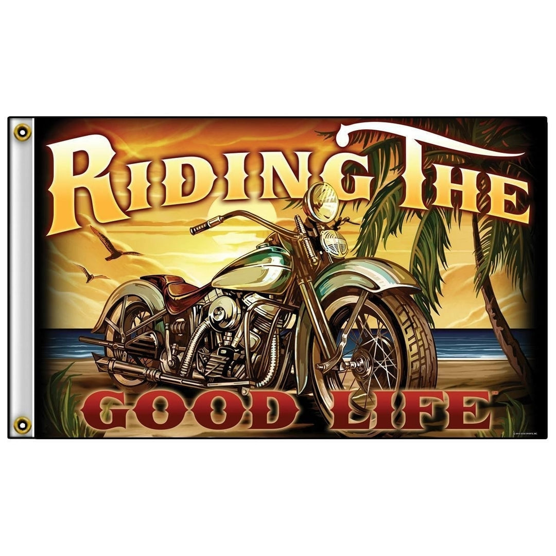 DELUXE BIKER FLAG RIDING THE GOOD LIFE FL772 3x5 bikers item MOTORCYCLE flags Image 1