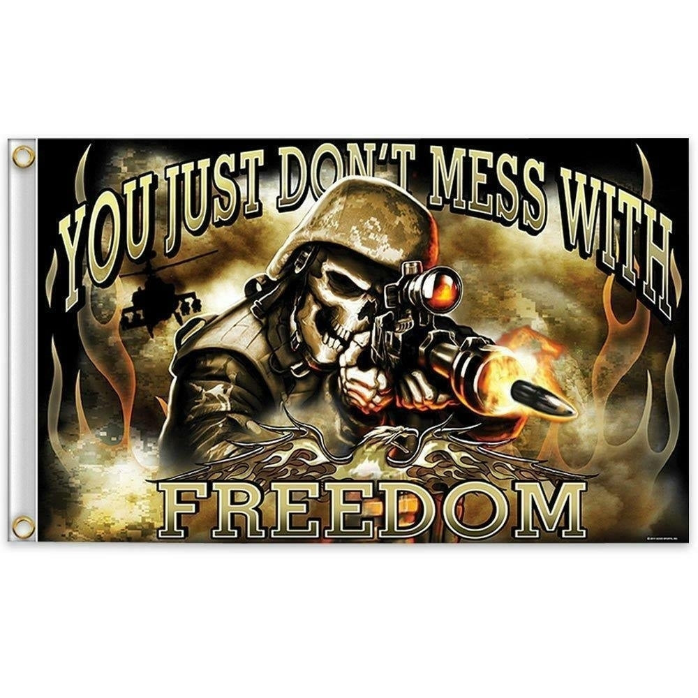 DELUXE FREEDOM MILITARY SOLDIER WITH GUN 3 X 5 BIKER FLAG FL482 bikers 3X5 Image 1