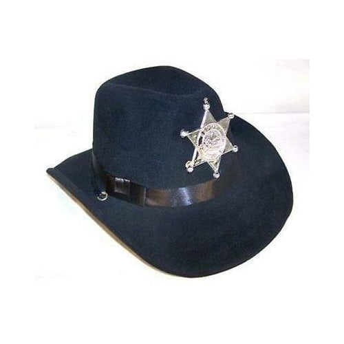 KIDS BLACK VELVET SHERIFF HAT W BADGE cowboy headwear COP Image 1