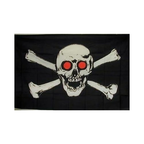 SKULL XBONE RED EYES FLAG FL098 flags skulls crossbones 3 x 5 pirate pirates Image 1