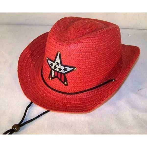 6 PC RED COLOR COWBOY HAT W USA STAR child headwear childrens BOY cowgirl GIRL Image 1