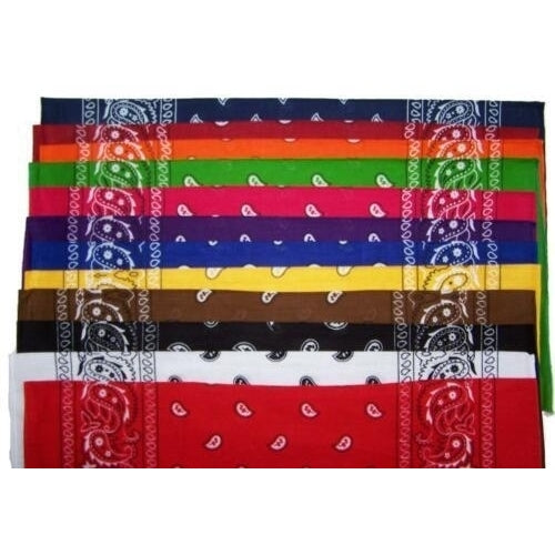 12 pack ASSORTED COLORS PAISLEY BANDANA wholesale pasiley colored bandanas Image 1