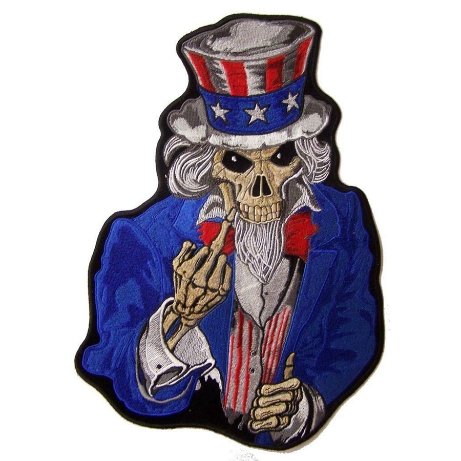 large JUMBO USA UNCLE SAM MIDDLE FINGER BACK PATCH 100 EMBROIDERED 12 IN biker Image 1