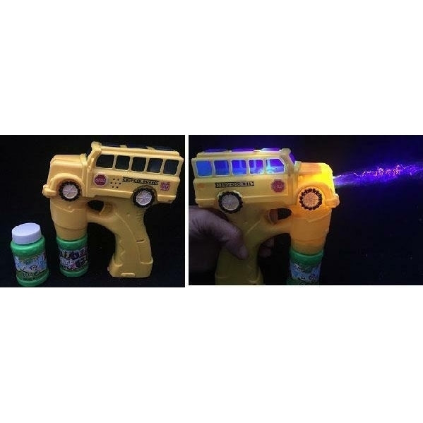 LIGHT UP YELLOW SCHOOL BUS BUBBLE GUN W SOUND toy bottle bubbles maker machine Image 1