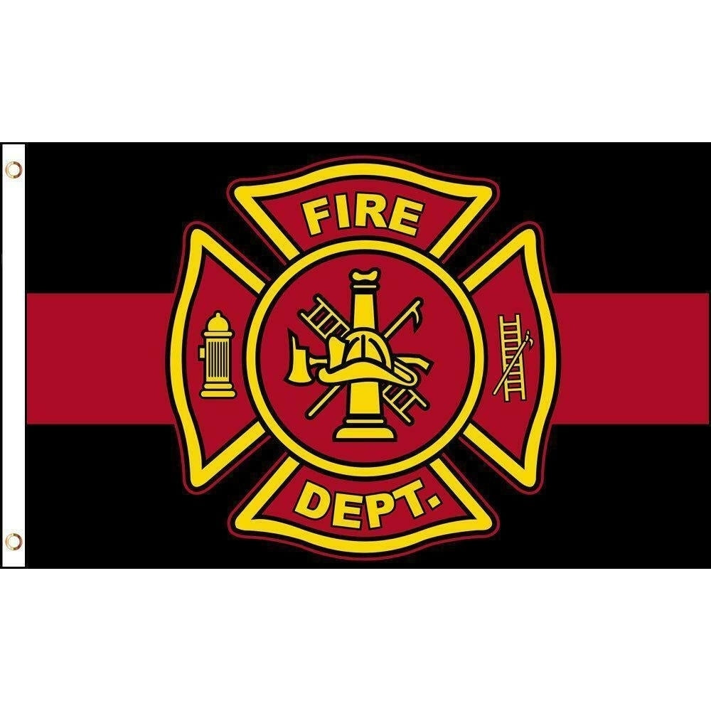 BLACK AND RED LINE FIRE DEPARTMENT EMBLEM 3 X 5 FLAG FL760 banner w grommets Image 1