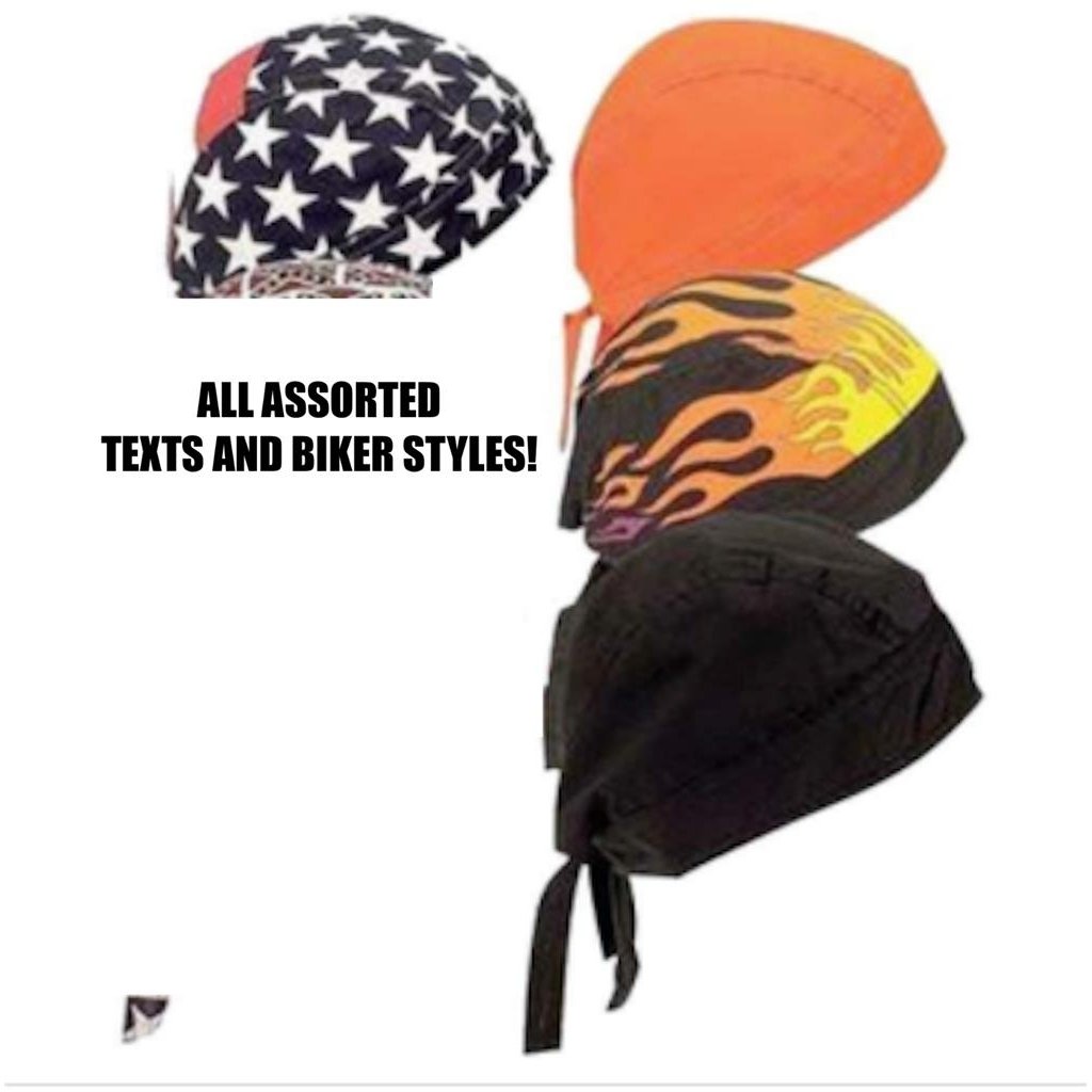 GRAB BAG OF 10 ASST BANDANA skull CAP hat BIKER dorag mens womens HEAD WEAR Image 1