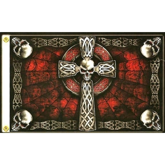 DELUXE CELTIC CROSS SKULL FLAG wall banner 368 BIKER 3x5 sign flags CROSSES Image 1