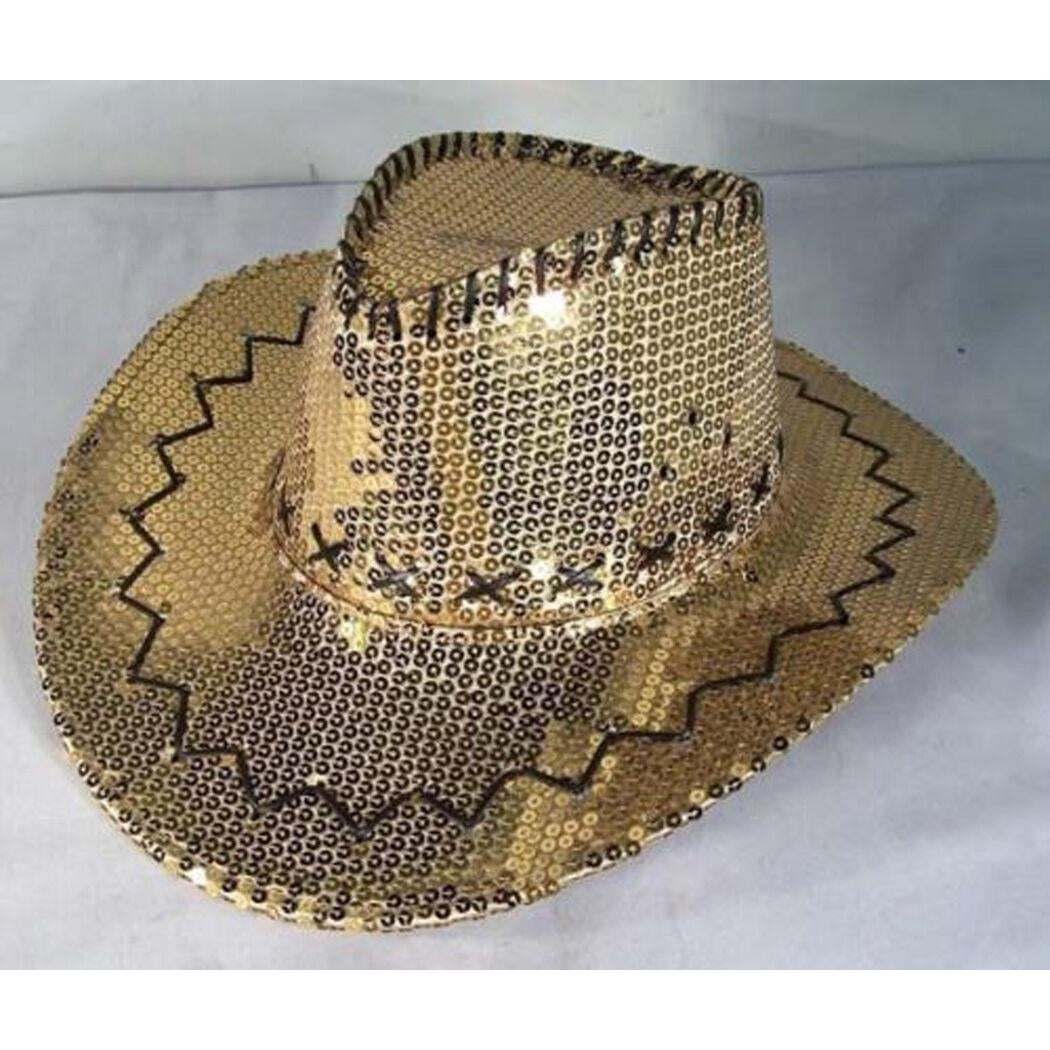 6 SEQUIN GOLD COWBOY HAT party supply hats western cap rodeo sequined head wear Image 1