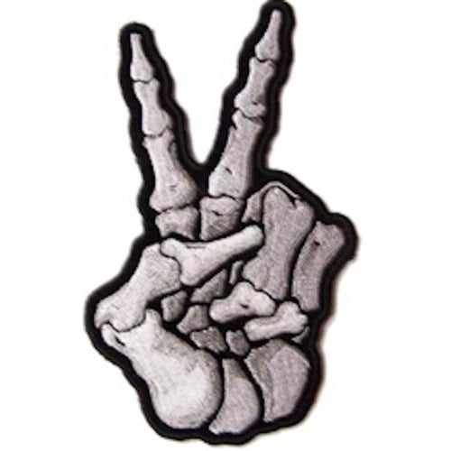 SKELETON PEACE SIGN HAND  PATCH P9090  jacket BIKER 5" iron/on BONES SKELETON Image 1