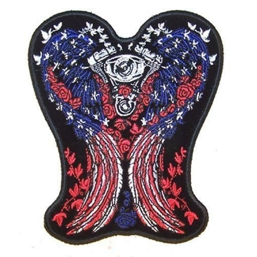 large AMERICAN FLAG WINGS engine JACKET BACK PATCH JBP67 EMBROIDERED biker Image 1