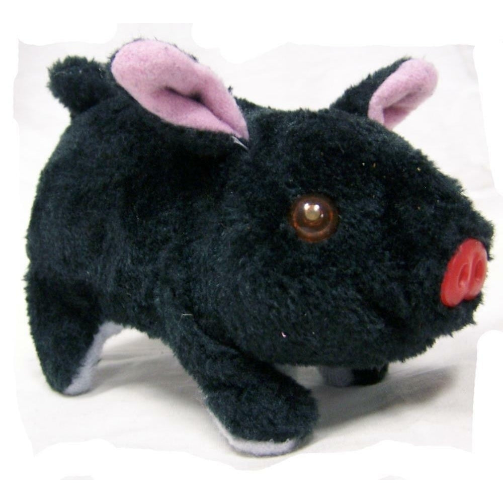 BLACK FUZZY WALKING OINKING TOY MOVING PIG play pet battery operated LIGHT EYES Image 1