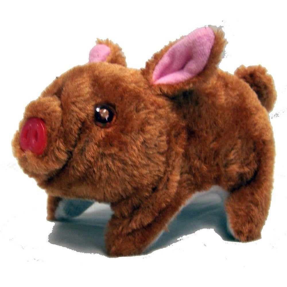 BROWN FUZZY WALKING OINKING TOY MOVING PIG play pet battery operated LIGHT EYES Image 1